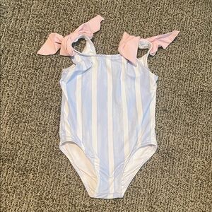 Beaufort Bonnet Company Striped Swimsuit with Pink Bow Straps 3T